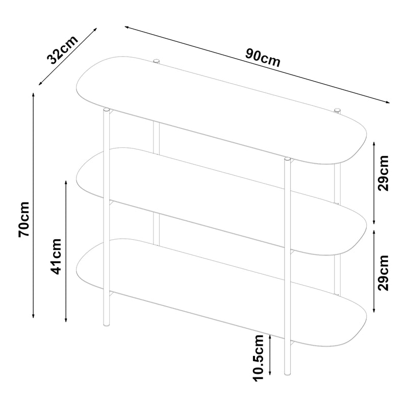 Croquis coté Table console Enebakk acier 70 x 90 x 32 cm noir [en.casa]