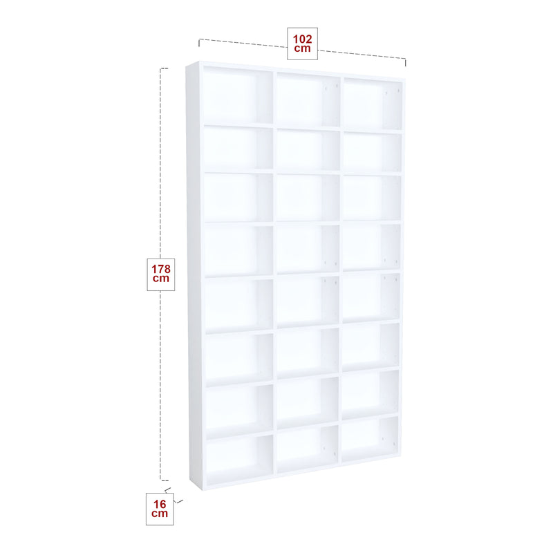 Croquis coté Bibliothèque Askvoll avec 24 étagères panneau de particules 178 x 102 x 16 cm blanc [en.casa]