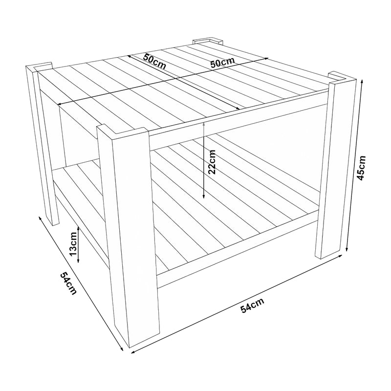 Croquis coté Table basse Malax bois de pin 54 x 54 x 45 cm naturel [en.casa]