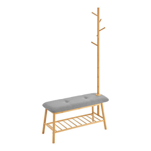 Banc à chaussures avec portemanteau Bygland bambou polyester 165 x 90 x 34 cm naturel gris [en.casa]