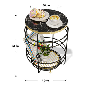 Table de panier Padasjoki aspect marbre, noir [en.casa]