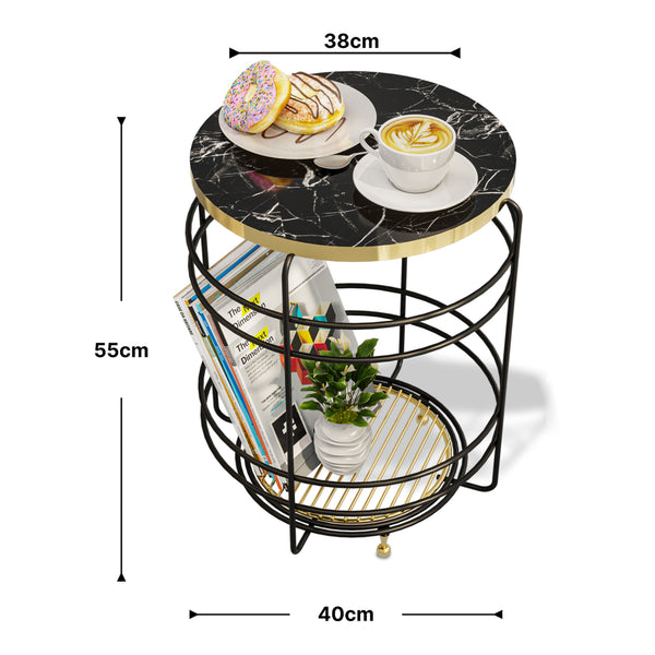 Table de panier Padasjoki aspect marbre, noir [en.casa]