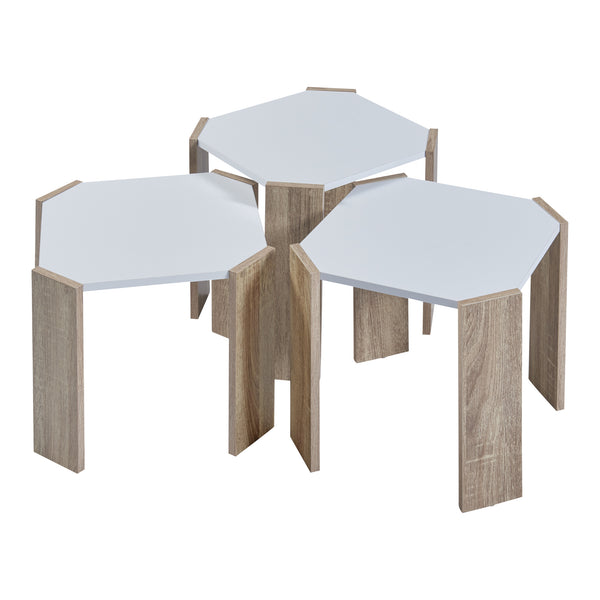 Table d'appoint Rantasalmi lot de 3 Blanc/Aspect chêne [en.casa]