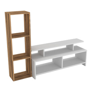 Table TV Klippan avec étagère Blanc / aspect noyer [en.casa]