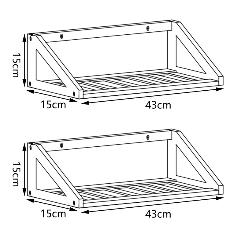 Croquis coté Set de 2 étagères murales Gjerdrum bambou 43 x 15 x 15 cm naturel [en.casa]