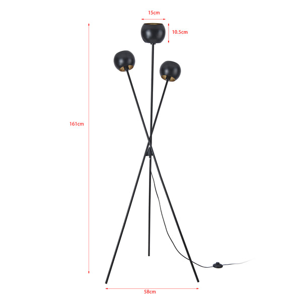 Lampadaire Nykvarn avec 3 douille E14 métal 161 x 58 cm noir or lux.pro