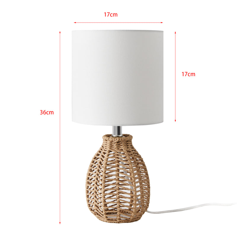 Croquis coté Lampe de table Alfreton E14 métal corde de jute hauteur 36 cm beige chrome blanc lux.pro
