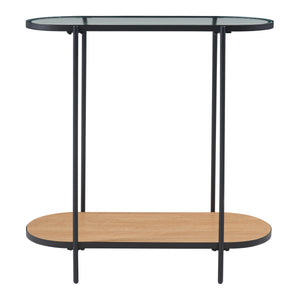 Table console Høyanger métal verre MDF 80 x 80 x 30 cm noir transparent effet chêne [en.casa]