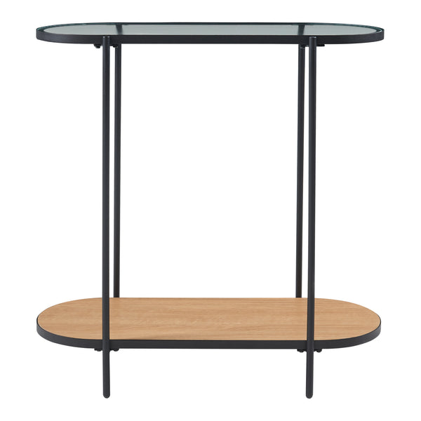 Table console Høyanger métal verre MDF 80 x 80 x 30 cm noir transparent effet chêne [en.casa]