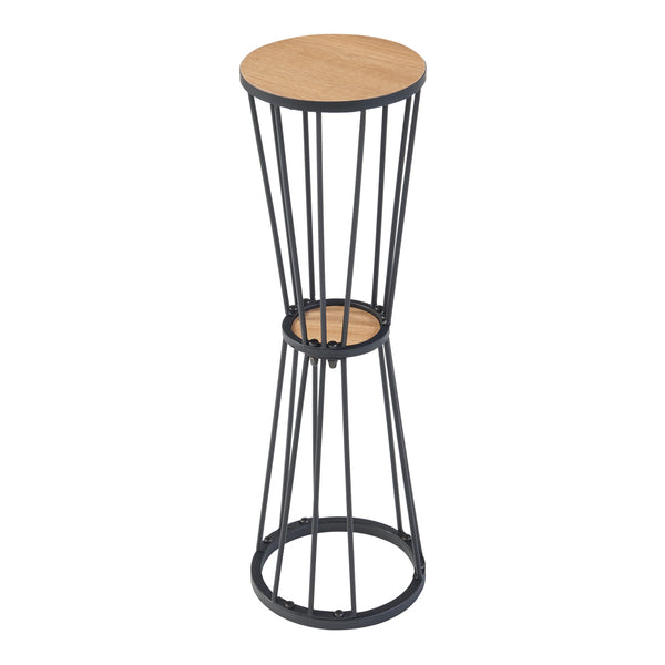 Étagère à plantes Fossbergom à 2 niveaux métal MDF 62 x 20 cm noir effet chêne [en.casa]