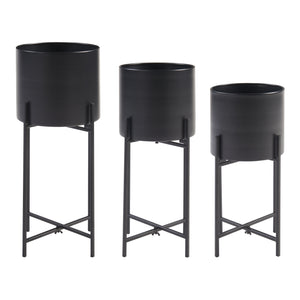 Set de 3 porte-plantes Orsa de tailles variées métal noir [en.casa]