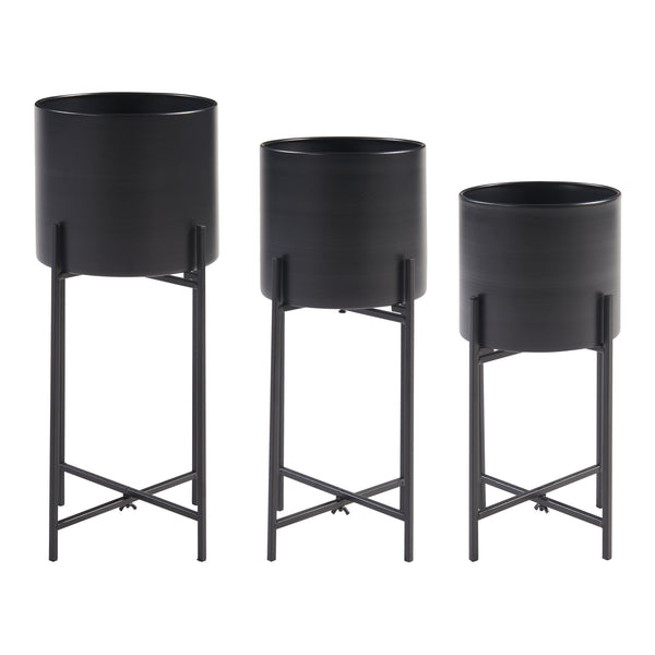 Set de 3 porte-plantes Orsa de tailles variées métal noir [en.casa]