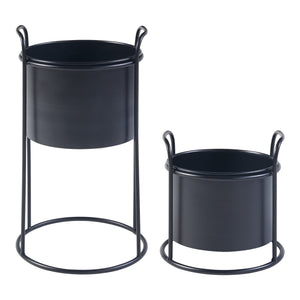 Set de 2 porte-plantes Osen de tailles variées métal noir [en.casa]