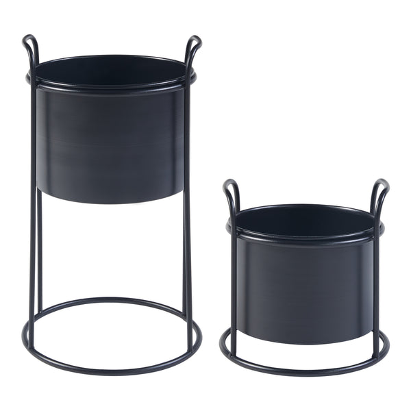 Set de 2 porte-plantes Osen de tailles variées métal noir [en.casa]