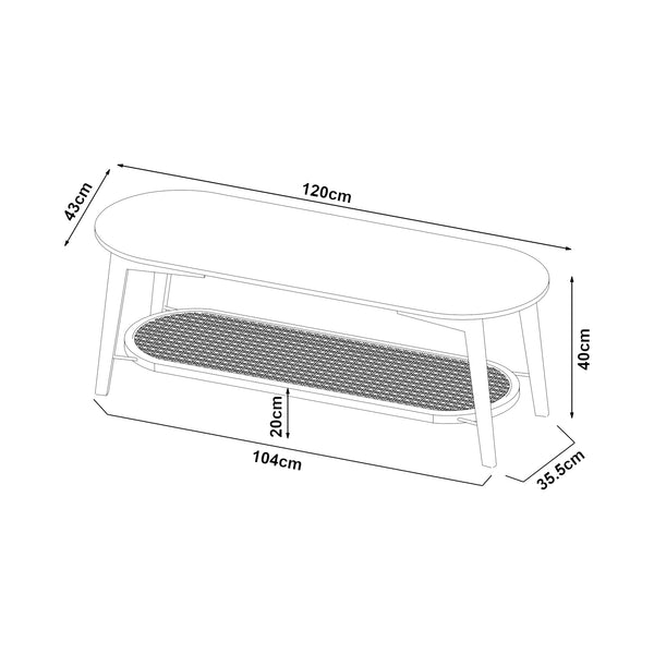 Table basse Taivalkoski 120x43x40 cm Noir/Aspect rotin [en.casa]