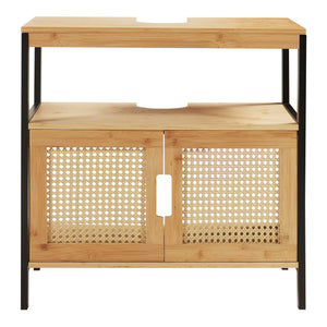 Meuble sous-lavabo Tervola 60x60x35 cm Noir/Bambou [en.casa]