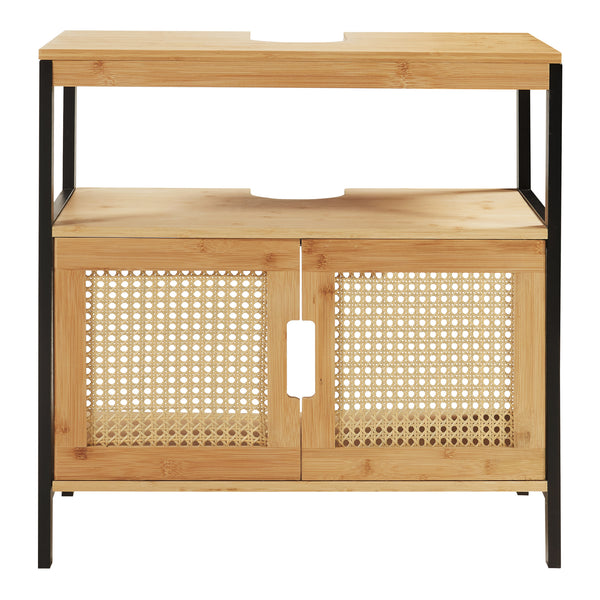 Meuble sous-lavabo Tervola 60x60x35 cm Noir/Bambou [en.casa]