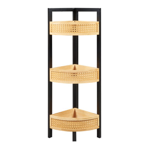 Étagère d'angle Tervola 80x23x23 cm Noir/Bambou [en.casa]