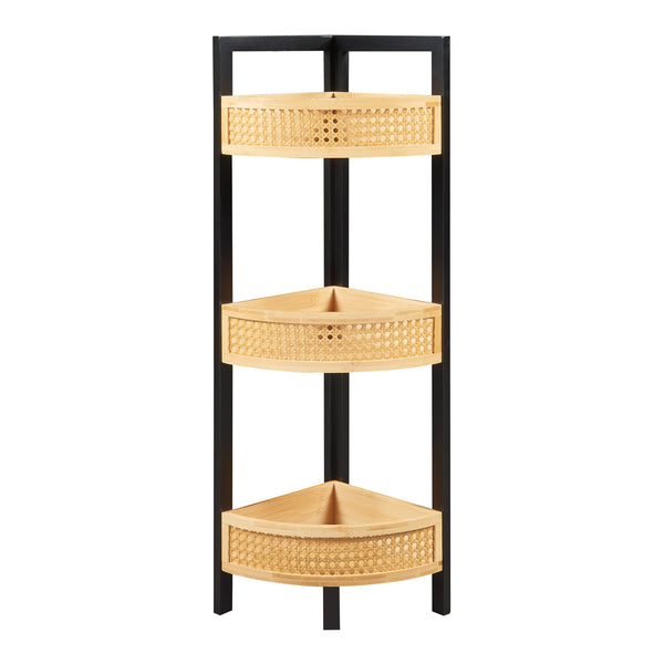 Étagère d'angle Tervola 80x23x23 cm Noir/Bambou [en.casa]
