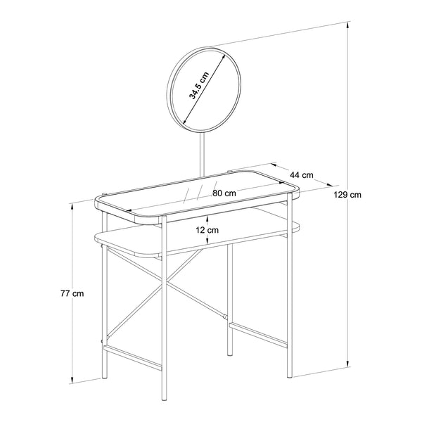 Coiffeuse Hjelmeland avec miroir 129x80x44 cm Noir [en.casa]