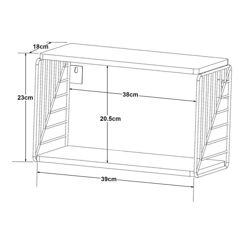 Croquis coté Étagère murale Moss 39 x 18 x 23 cm noir blanc [en.casa]