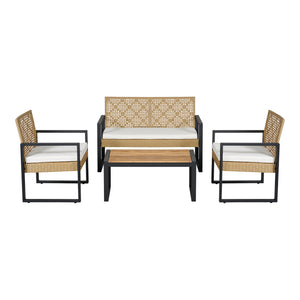 Salon de jardin 4 pièces Calciano aspect rotin beige noir naturel casa.pro