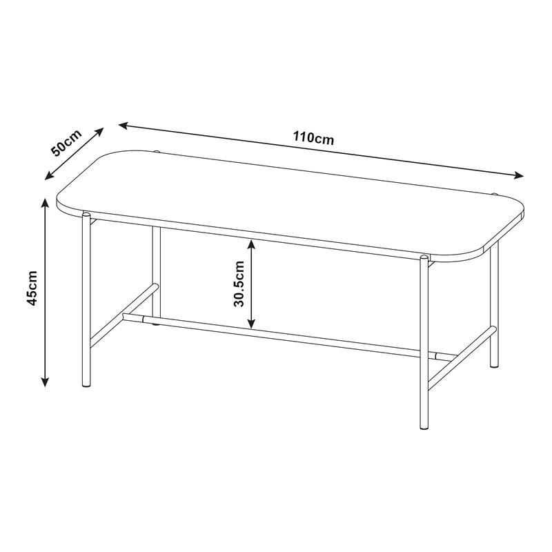 Croquis coté Table basse de salon Samnanger 110 x 50 x 45 cm noir [en.casa]