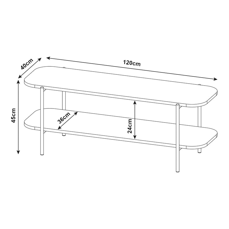 Croquis coté Meuble TV Samnanger acier panneau de particules 120 x 40 x 45 cm noir [en.casa]