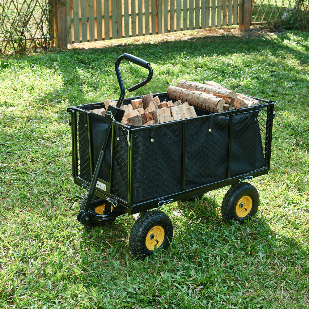 Chariot de jardin Corropoli parois latérales rabattables capacité de charge 550 kg noir jaune pro.tec