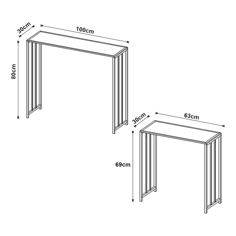 Croquis coté Set 2 de tables consoles gigognes Ørsta noir [en.casa]