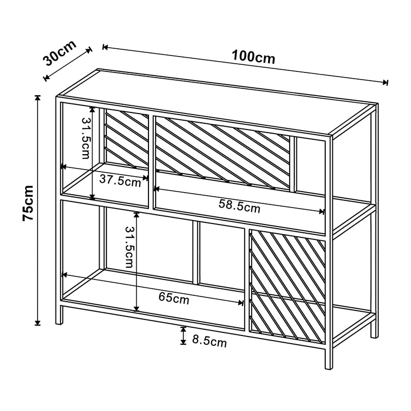 Croquis coté Table console Övertorneå 100 x 30 x 75 cm noir effet chêne [en.casa]