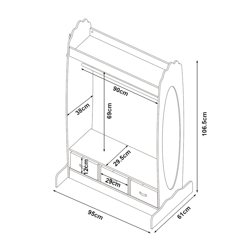 Croquis coté Penderie pour enfants Moskenes 107 x 95 x 61 cm blanc [en.casa]