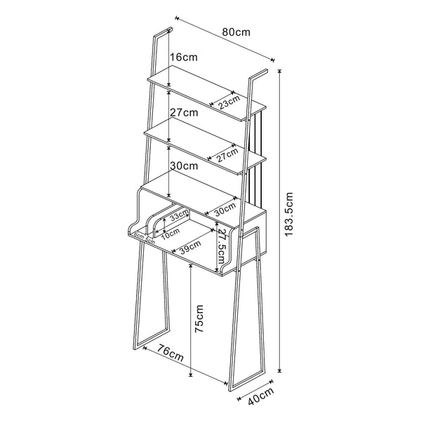Bureau Storfjord acier 184 x 80 x 40 cm noir [en.casa]