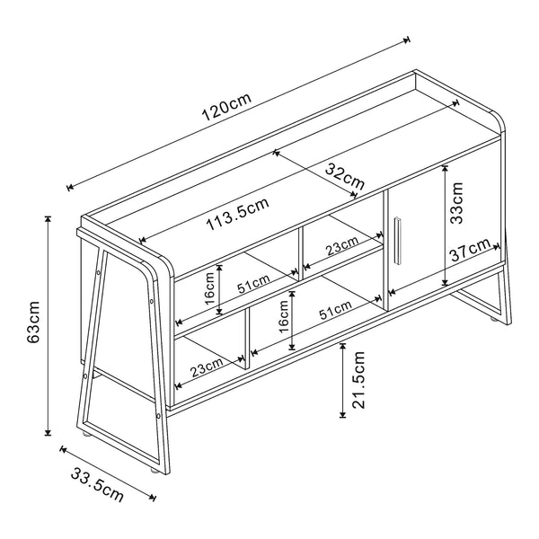 Meuble TV Storfjord 120 x 34 x 63 cm noir [en.casa]