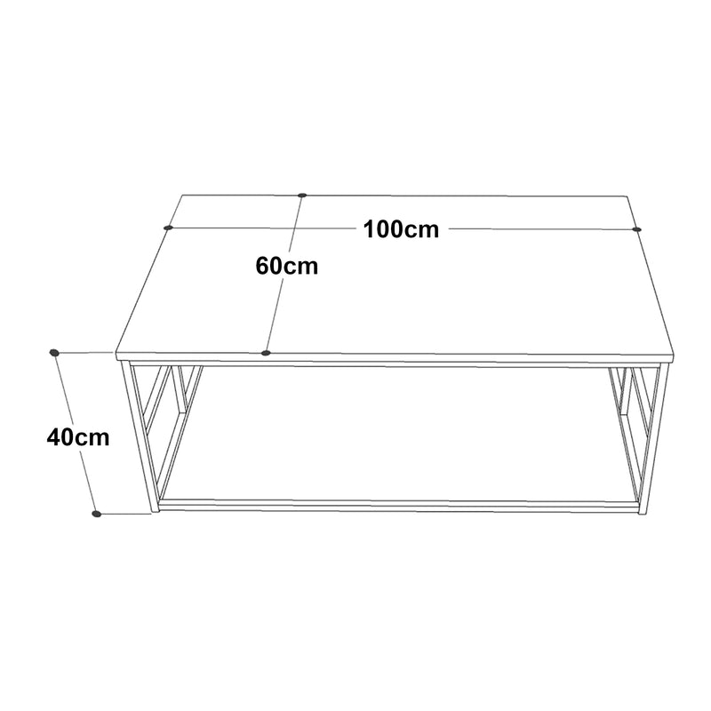Croquis coté Table basse de salon Velendi 100 x 60 x 40 cm effet chêne noir [en.casa]