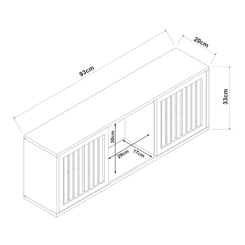 Croquis coté Étagère murale Ypäjä bambou 93 x 20 x 33 cm naturel [en.casa]