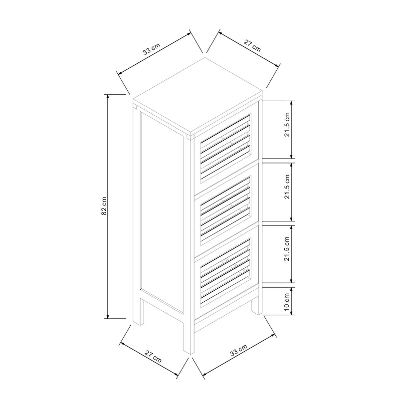 Croquis coté Armoire d'appoint Ypäjä 82 x 33 x 27cm bambou naturel [en.casa]