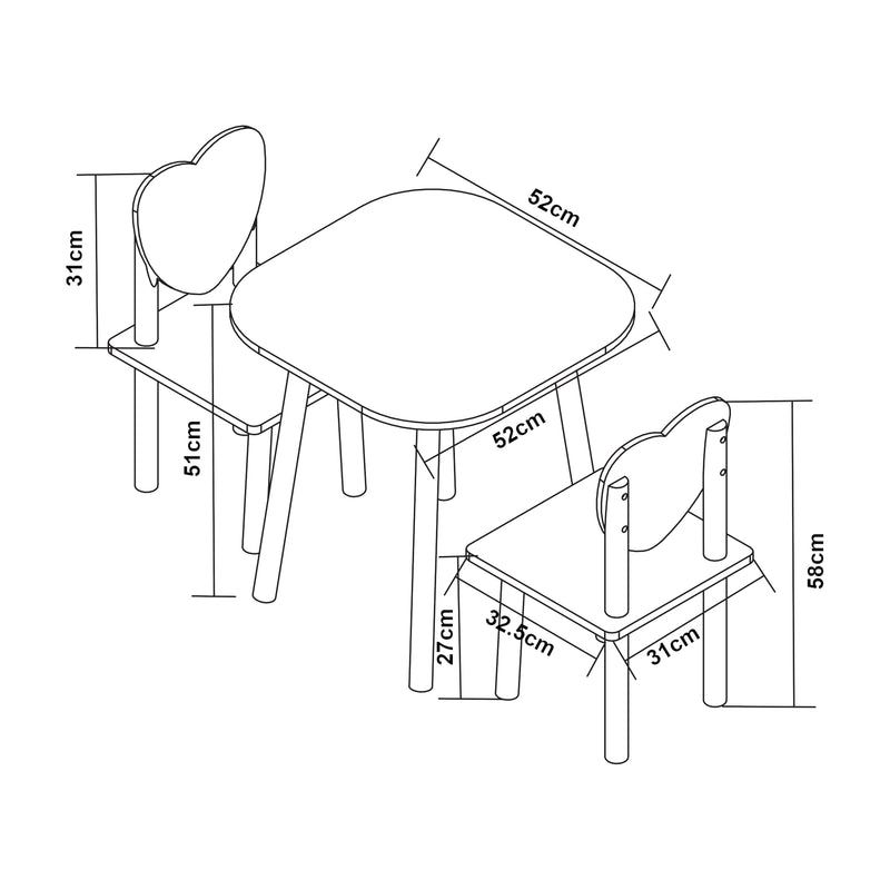 Croquis coté Ensemble de table et 2 chaises pour enfants Siljan blanc violet [en.casa]