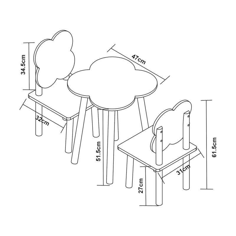 Croquis coté Ensemble de table et 2 chaises pour enfants Simrishamn blanc violet [en.casa]