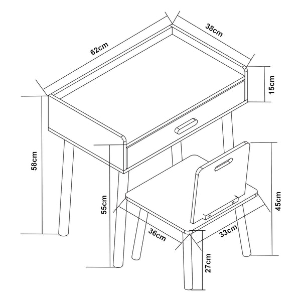 Ensemble de bureau et chaise pour enfants Skjervøy naturel blanc [en.casa]