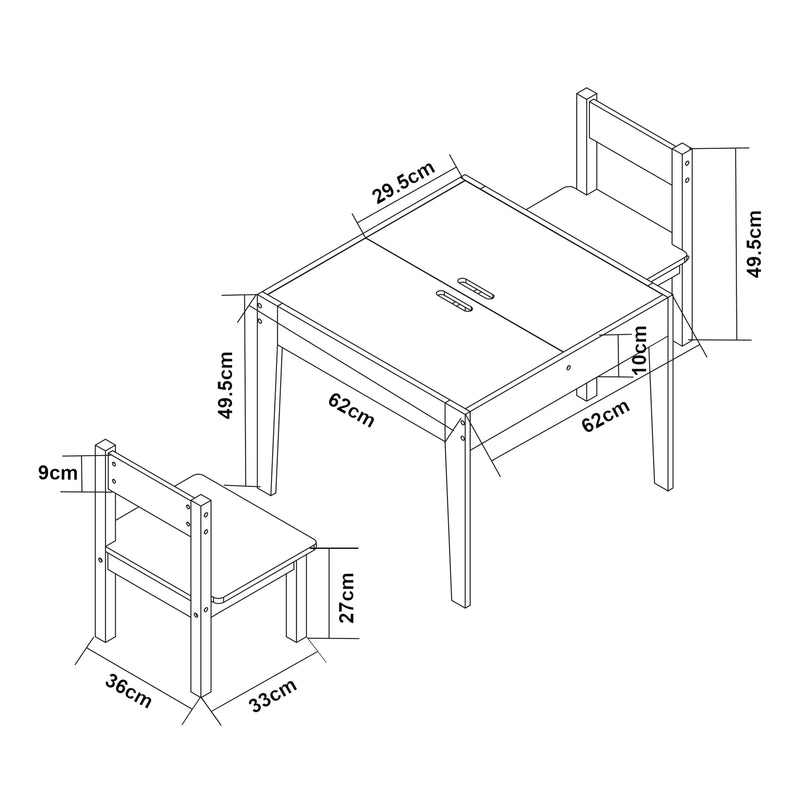 Croquis coté Ensemble de table et 2 chaises pour enfants Smedjebacken naturel blanc noir [en.casa]