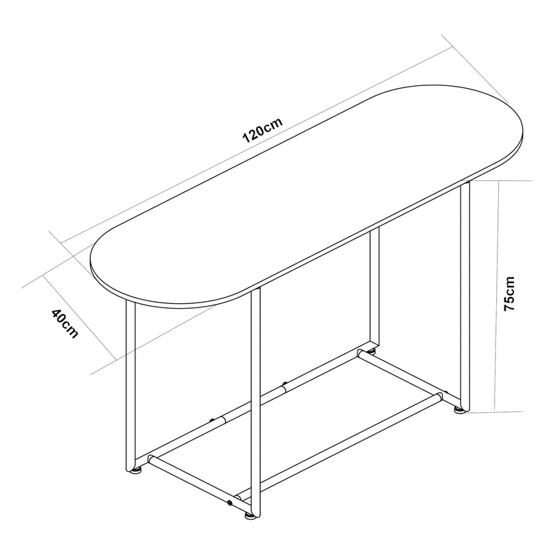 Croquis coté Table console Nordfron 120 x 40 x 75 cm noir effet marbre blanc [en.casa]