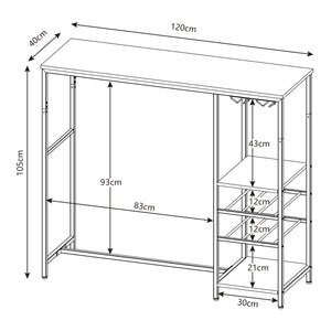 Table de bar Stjørdal avec étagère à bouteilles Noir/Aspect noyer [en.casa]