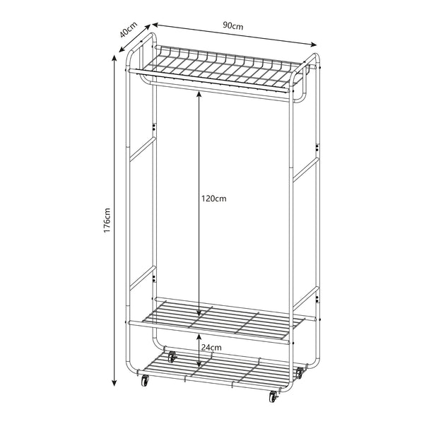 Porte-manteau sur roulettes Vestvågøy 176x90x40 cm Noir [en.casa]