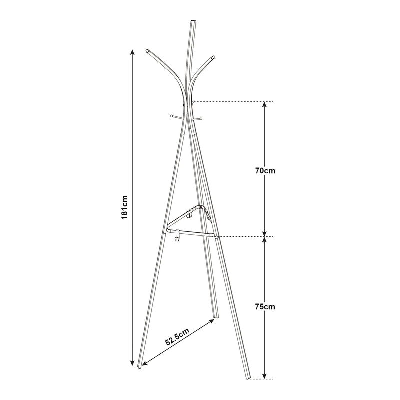 Croquis coté Portemanteau Vevelstad acier 181 x 53 x 53 cm noir [en.casa]