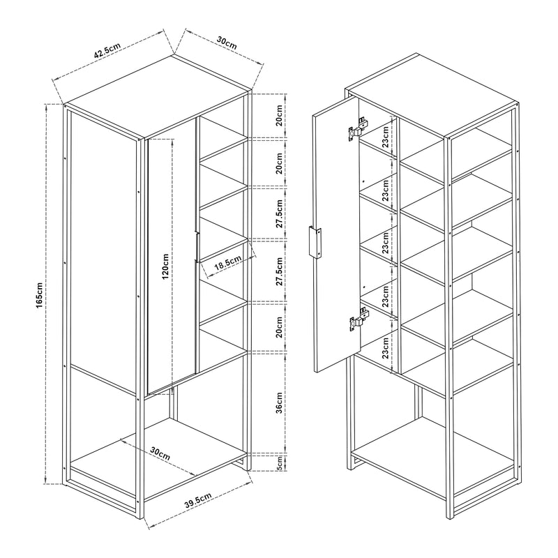 Croquis coté Ensemble de meubles de salle de bain 4 pièces Namsskogan effet noyer noir [en.casa]