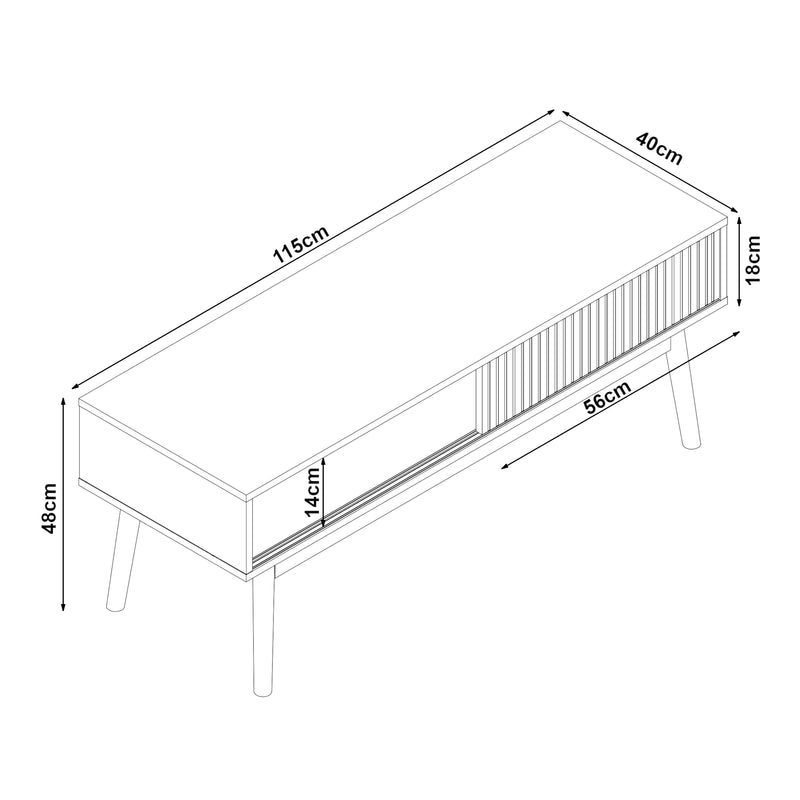 Croquis coté Meuble TV Landskrona 115 x 40 x 48 cm effet chêne [en.casa]
