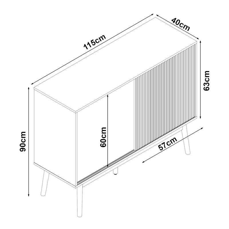 Croquis coté Buffet Landskrona 90 x 115 x 40 cm effet chêne [en.casa]