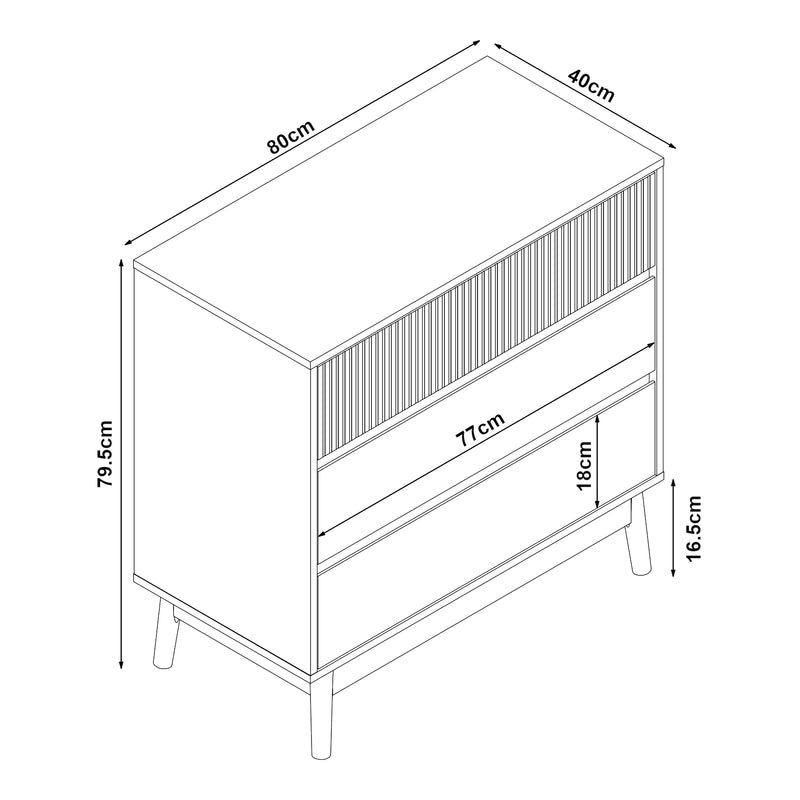Croquis coté Commode Landskrona 80 x 80 x 40 cm effet chêne [en.casa]