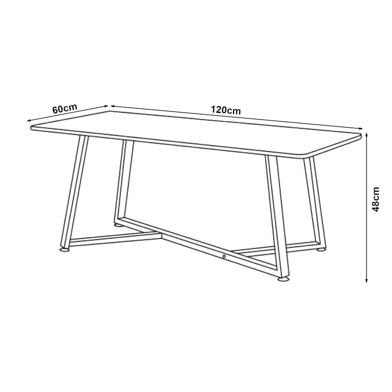 Croquis coté Table basse Riskiften 120 x 60 x 48 cm aspect marbre noir [en.casa]